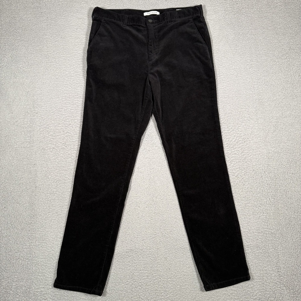 Pacsun Pants Mens 34x32 Black Corduroy Slim Chino Pocket Rayon Blend Preppy